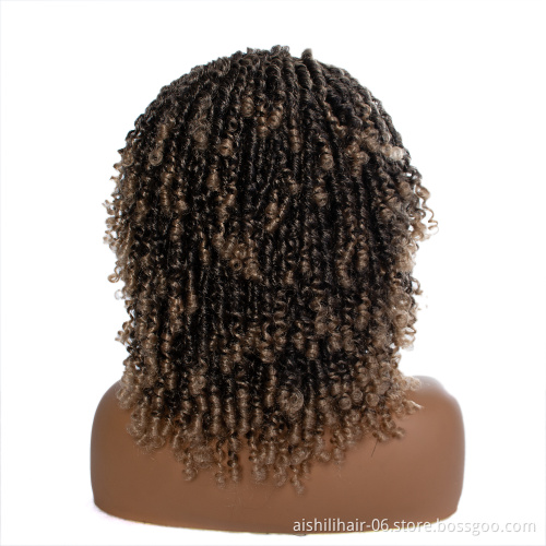 Wholesale shoulder length ombre brown heat resistant fiber afro twist curly headband wig for black women
